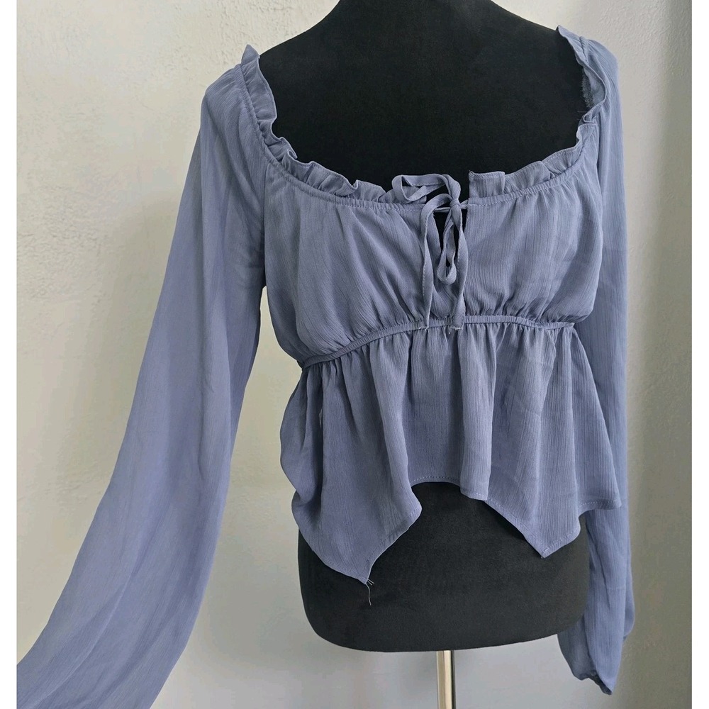 Full Tilt Sheer Mesh Milkmaid Cropped Top L Fairy Front Tie Whimsical Festival